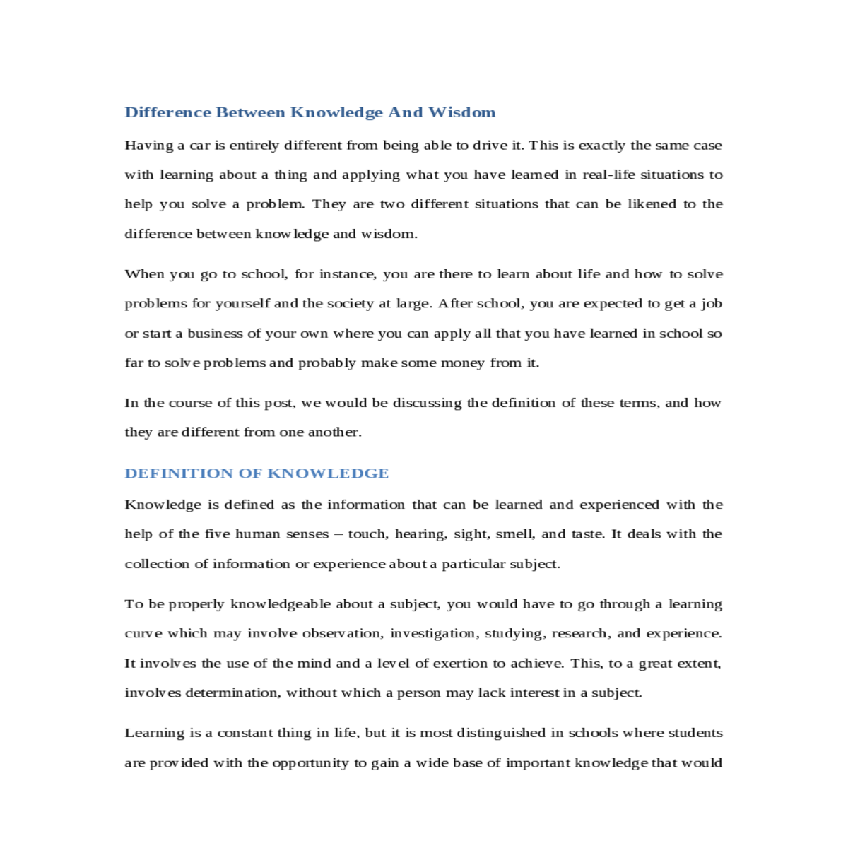 main differences between knowledge vs wisdom