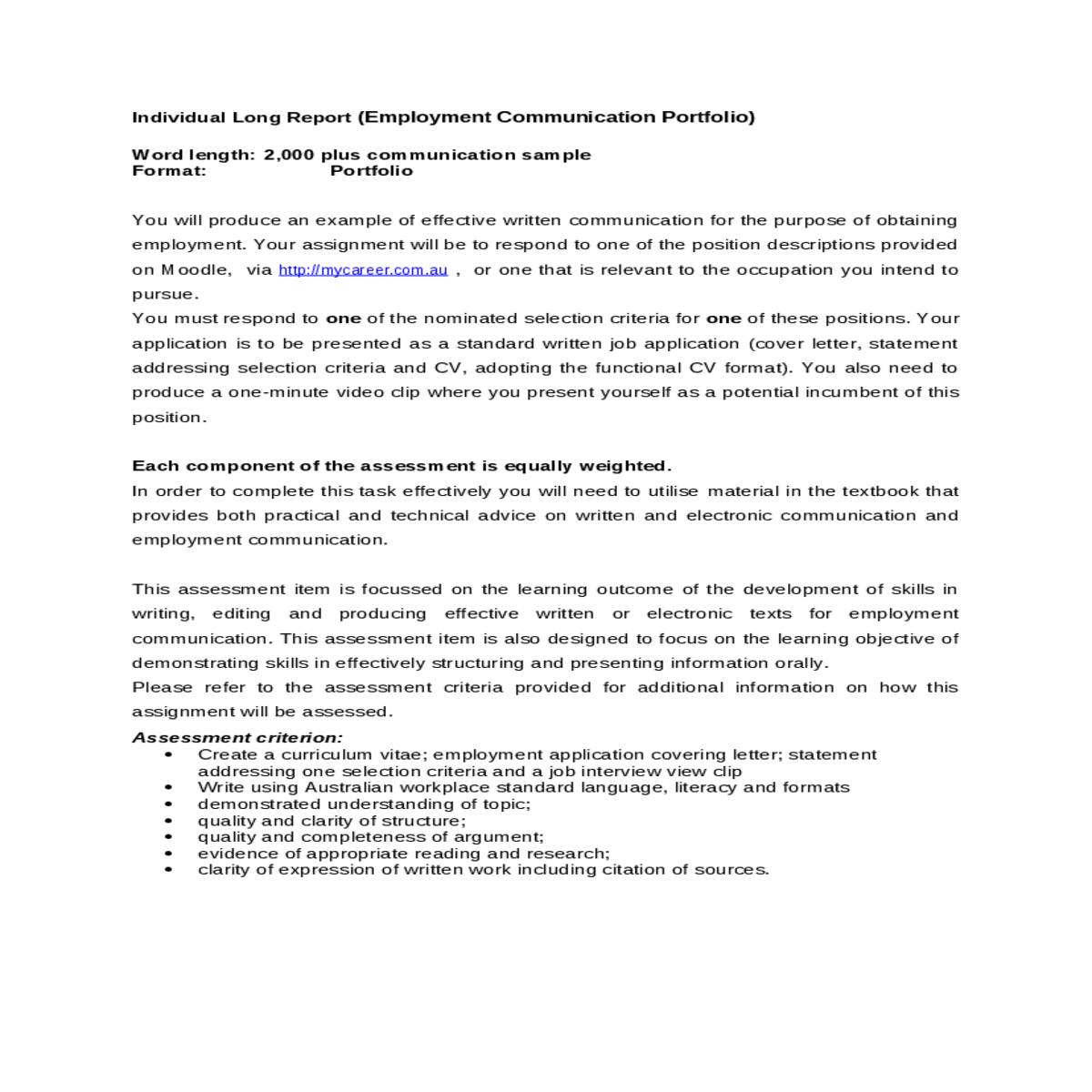 statement addressing selection criteria and