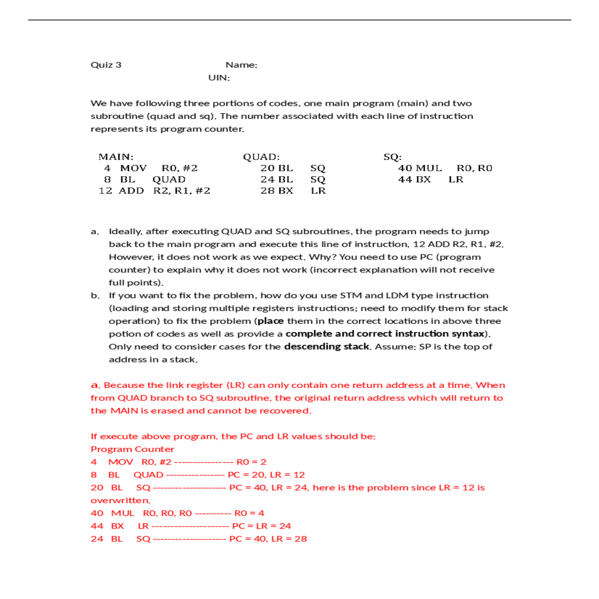 need use stmdb and ldmia instructions for the desc