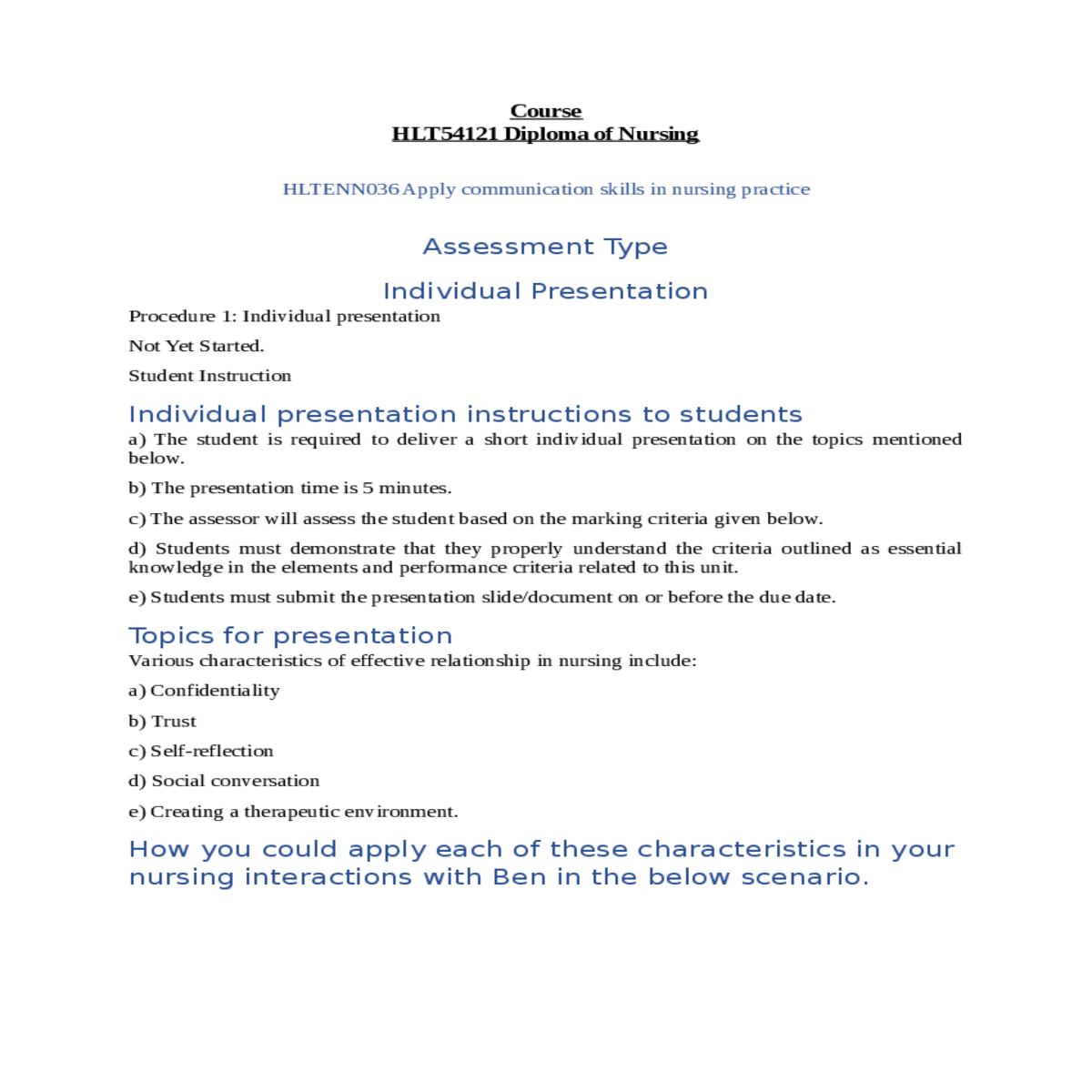 hltenn036 apply communication skills in nursing pr