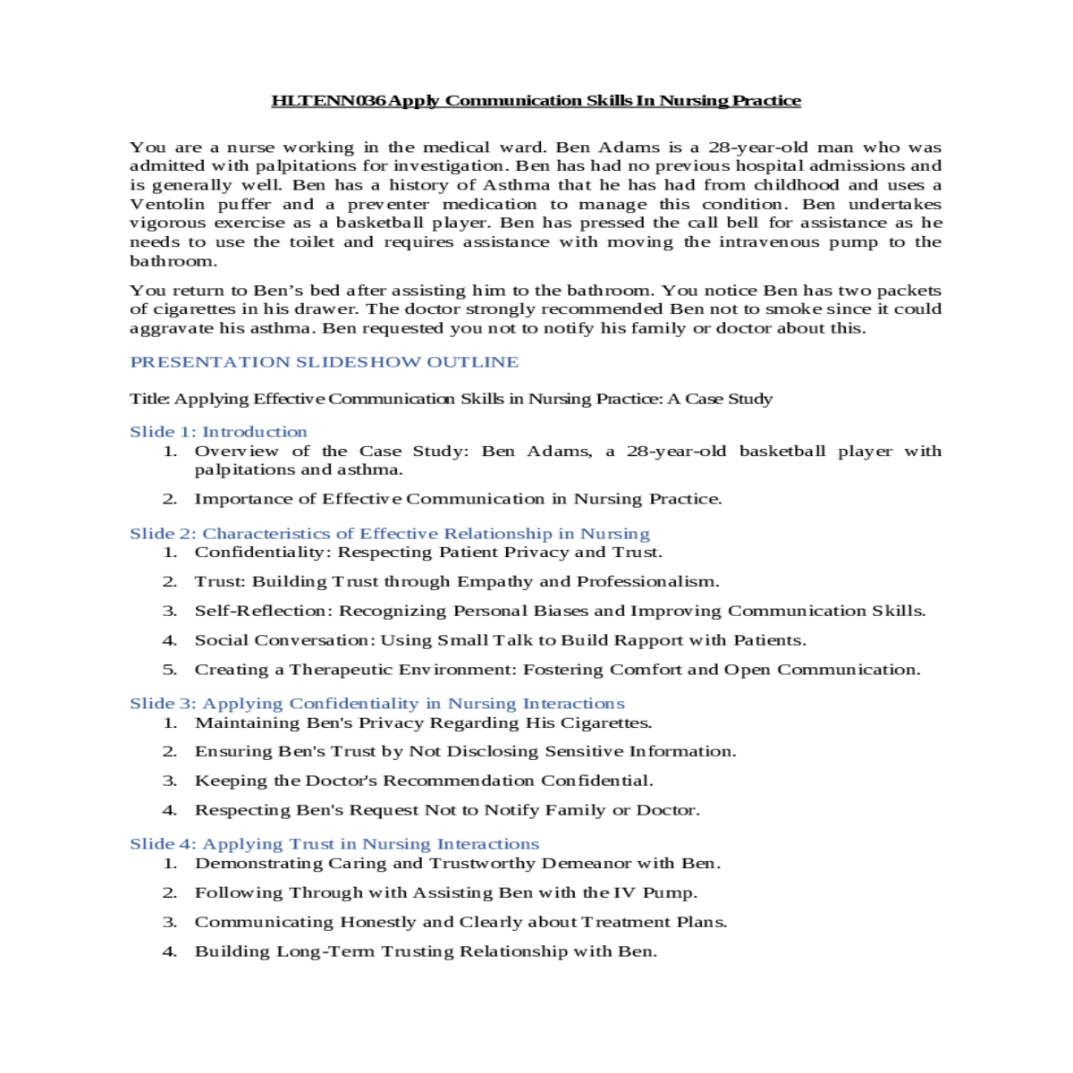 hltenn036 apply communication skills in nursing pr