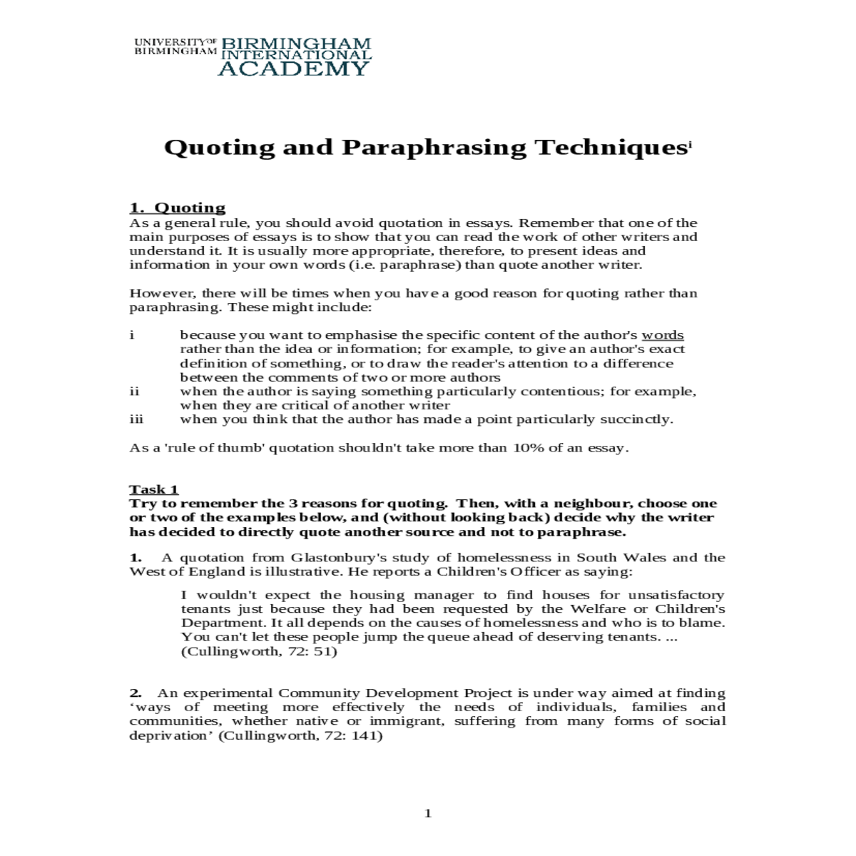 quoting and paraphrasing techniques