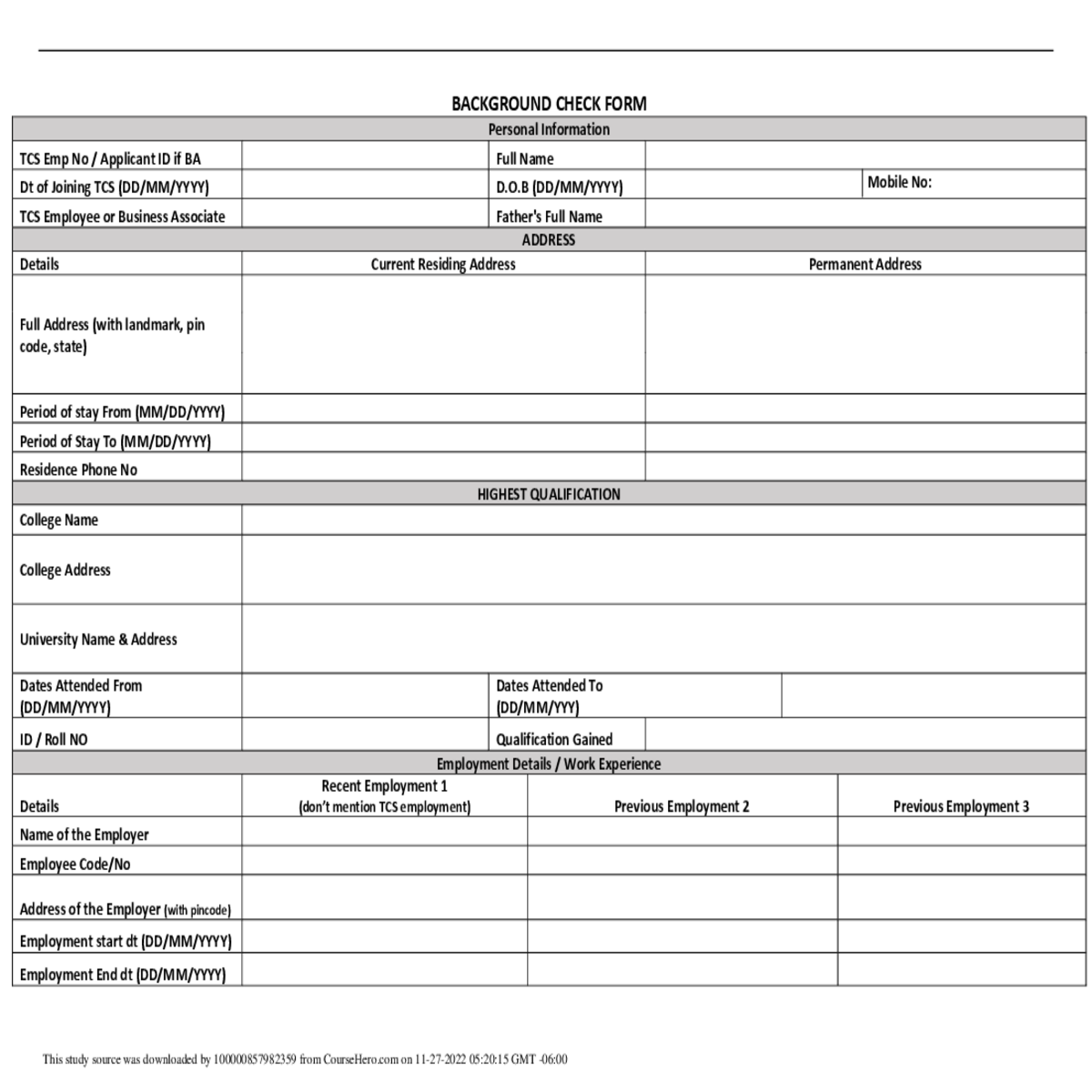 verification all information given bgc form
