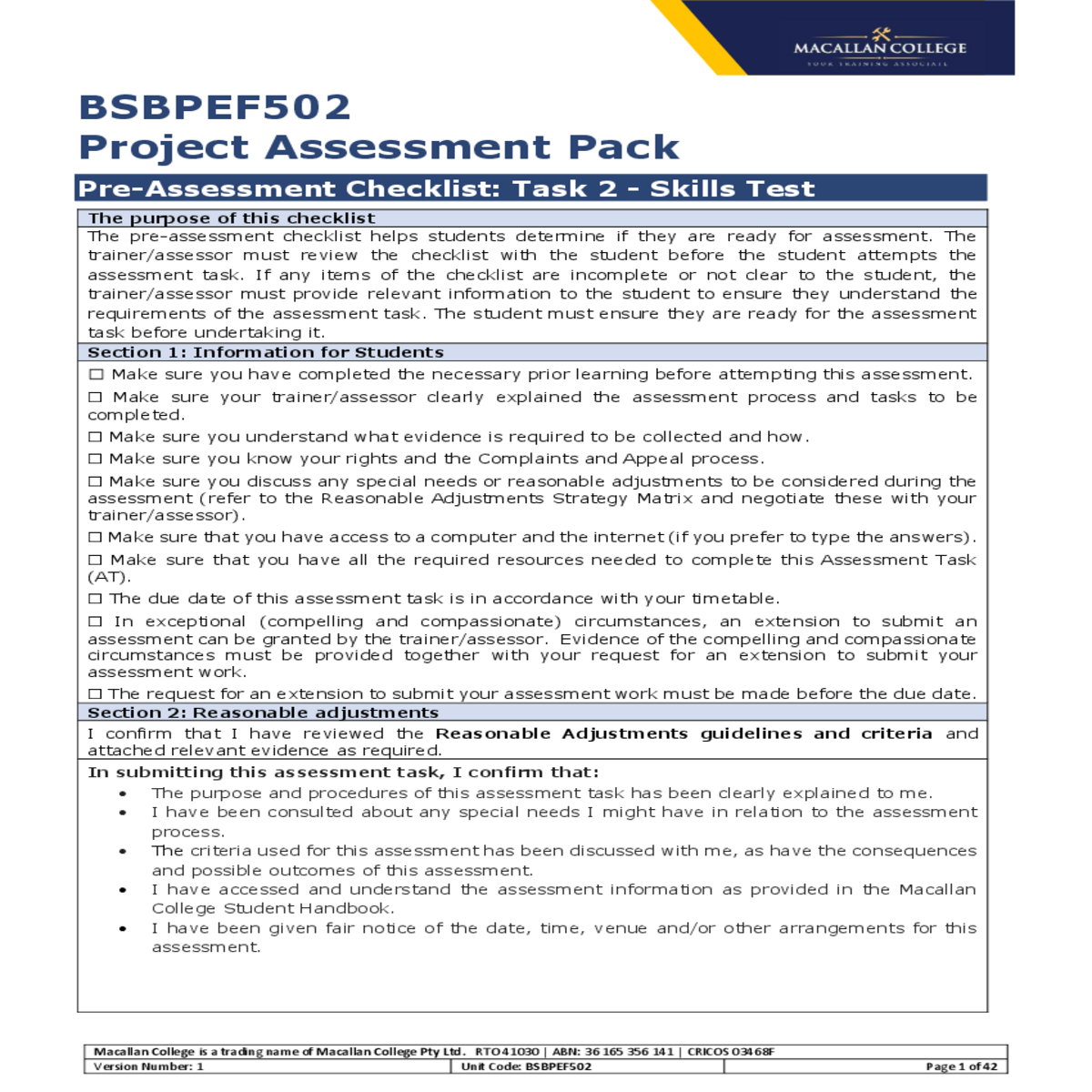 cricos fversion number unit code bsbpef