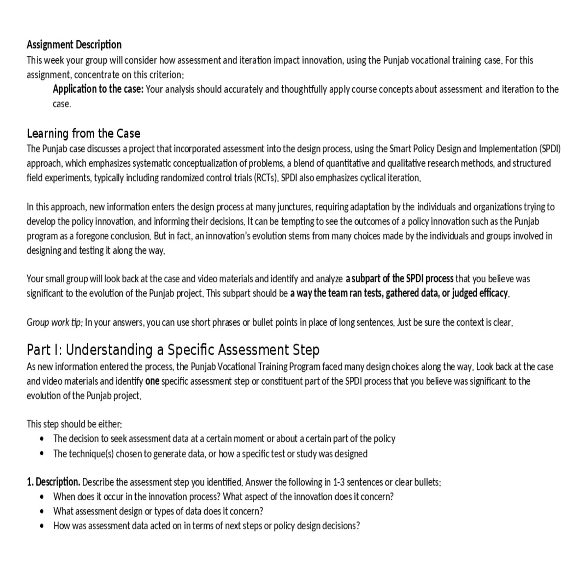 part i understanding a specific assessment step