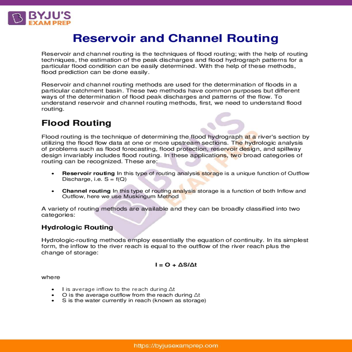 understand reservoir and channel routing methods
