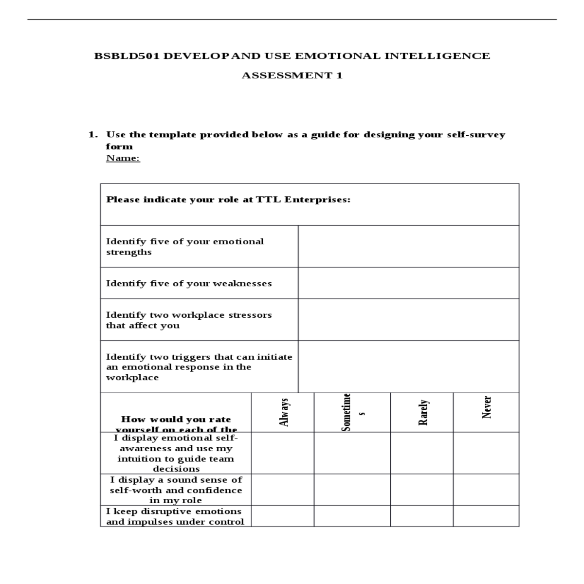 bsbld develop and use emotional intelligence asses