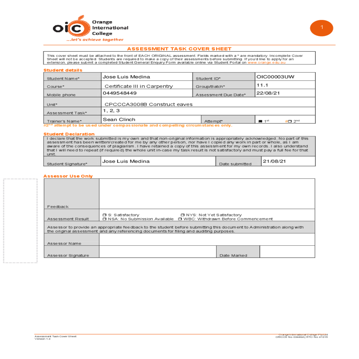 workplace practical tasks checklist and assessment