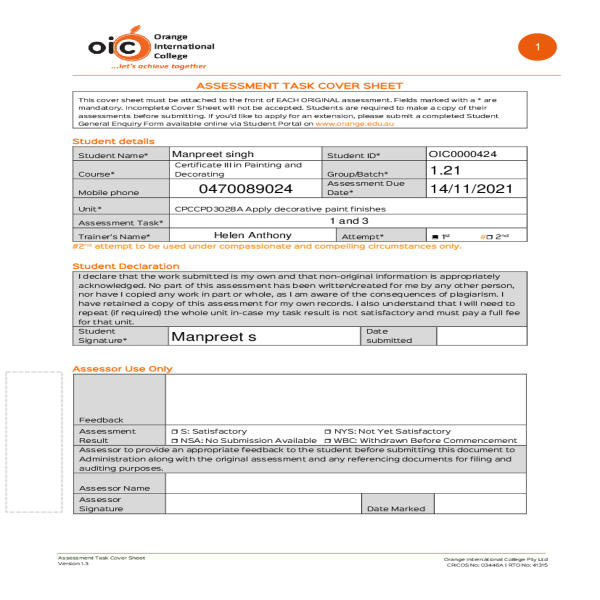 workplace practical tasks checklist and assessment