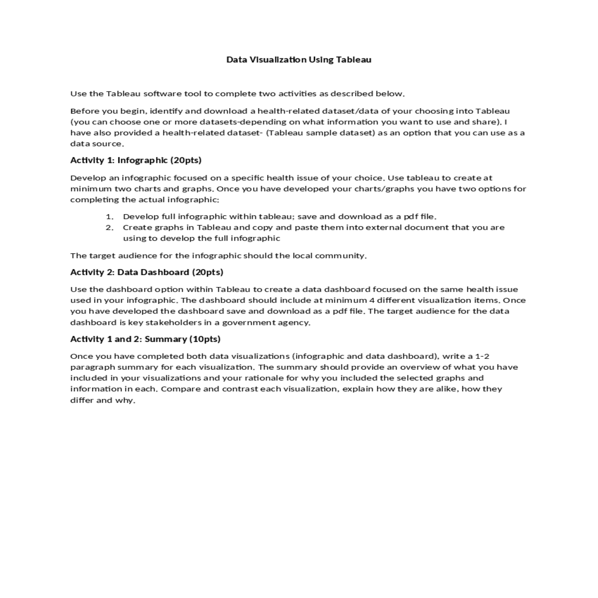 use tableau create minimum two charts and graphs