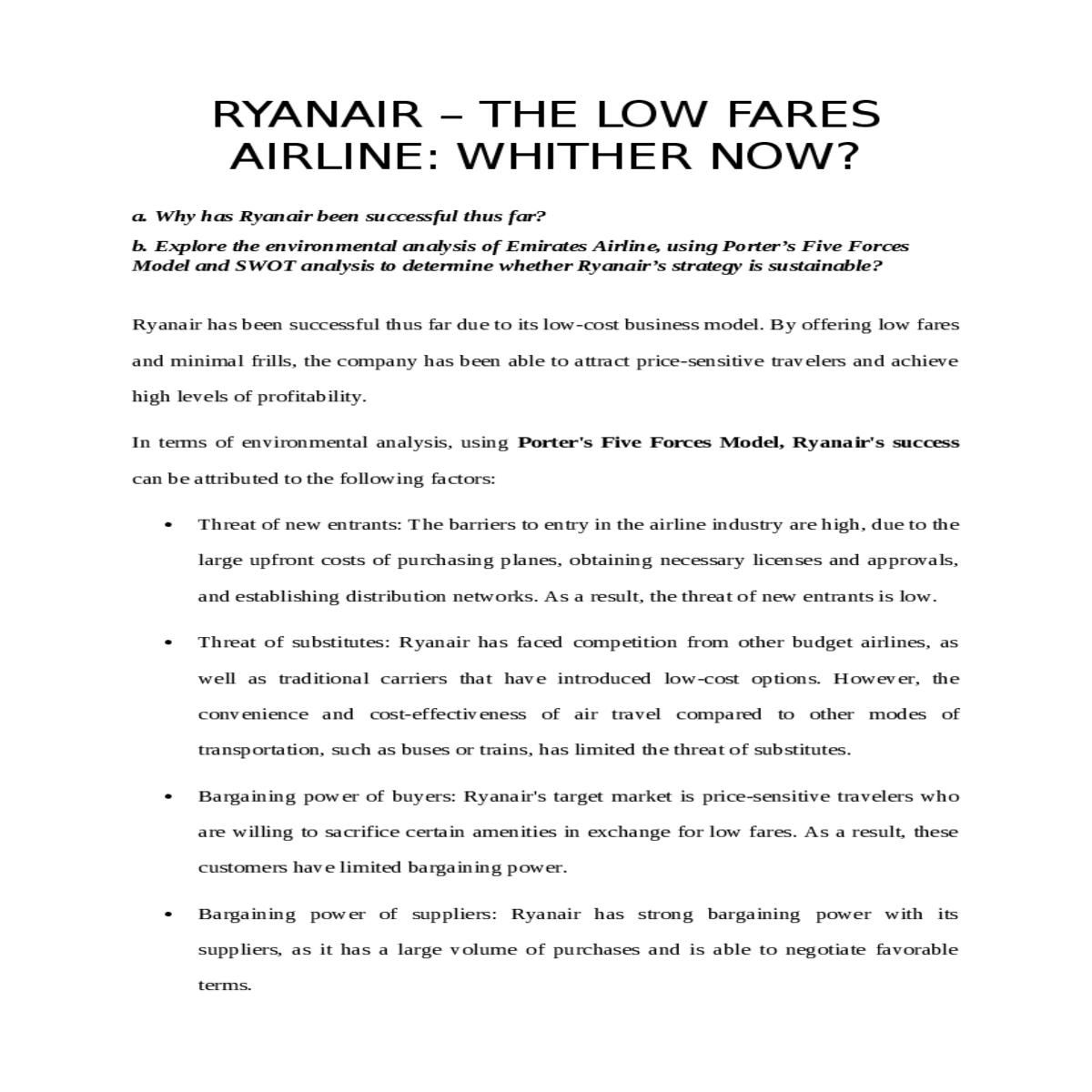 offering low fares and minimal frills