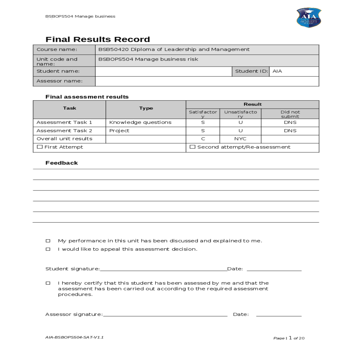 assessment task 2 checklist