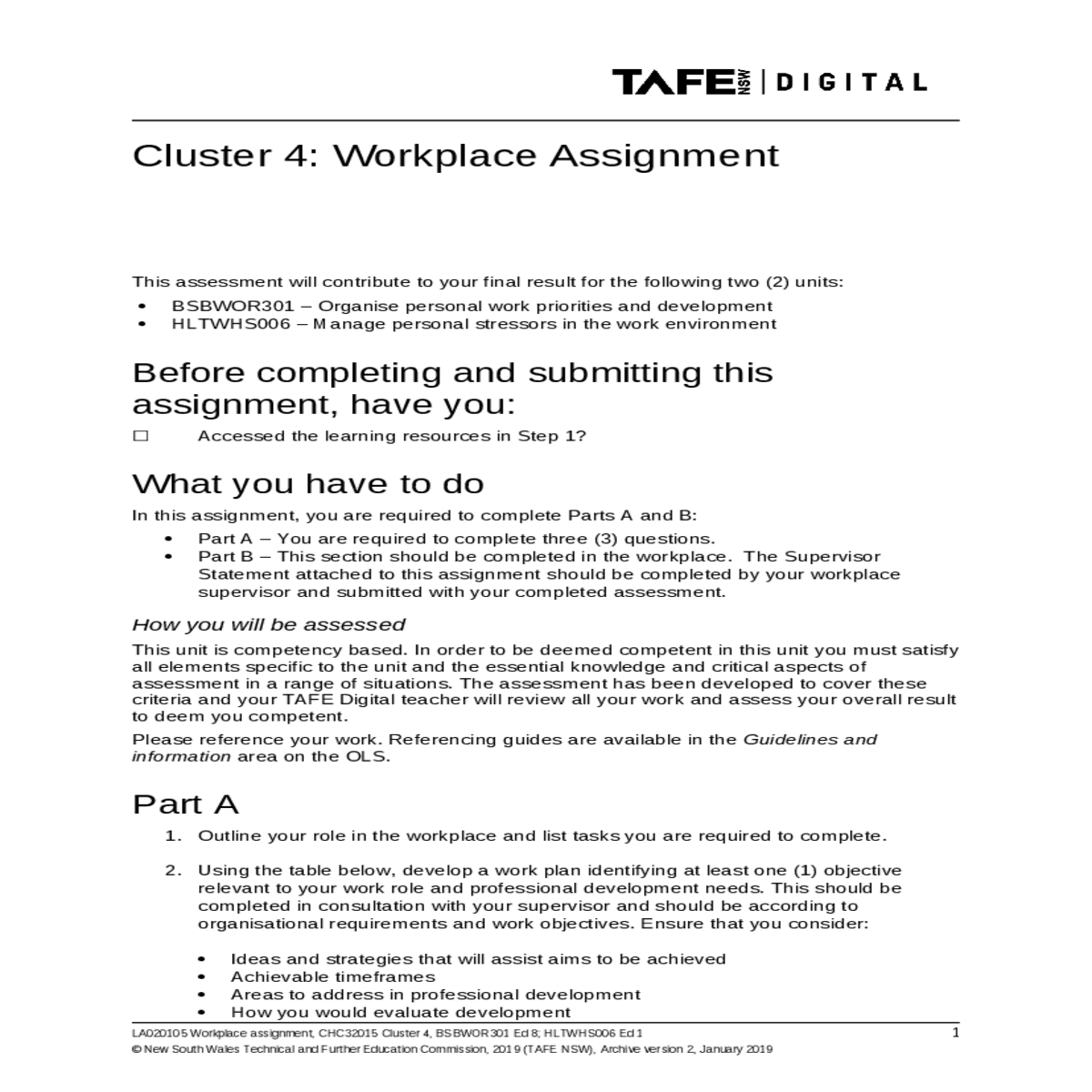 cluster 4 workplace assignment