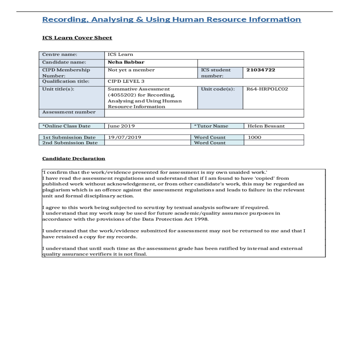 analysing using human resource information