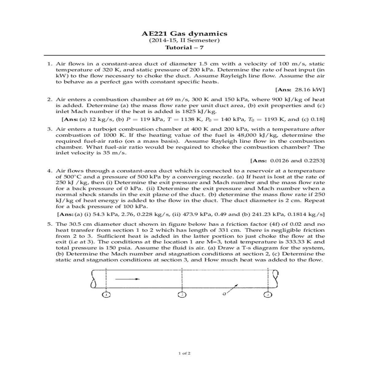 assume rayleigh line flow the combustion chamber