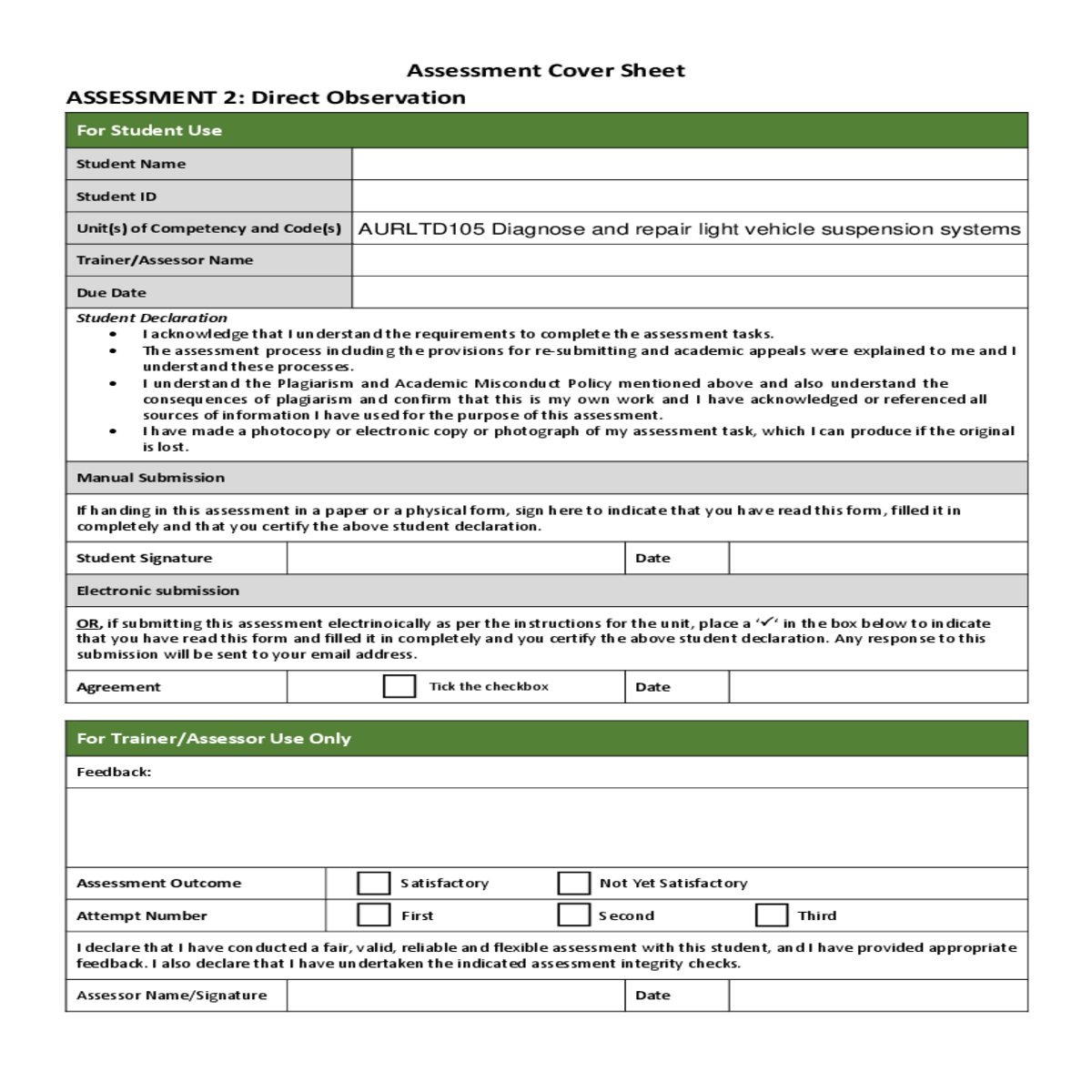 and vehicle details the job card