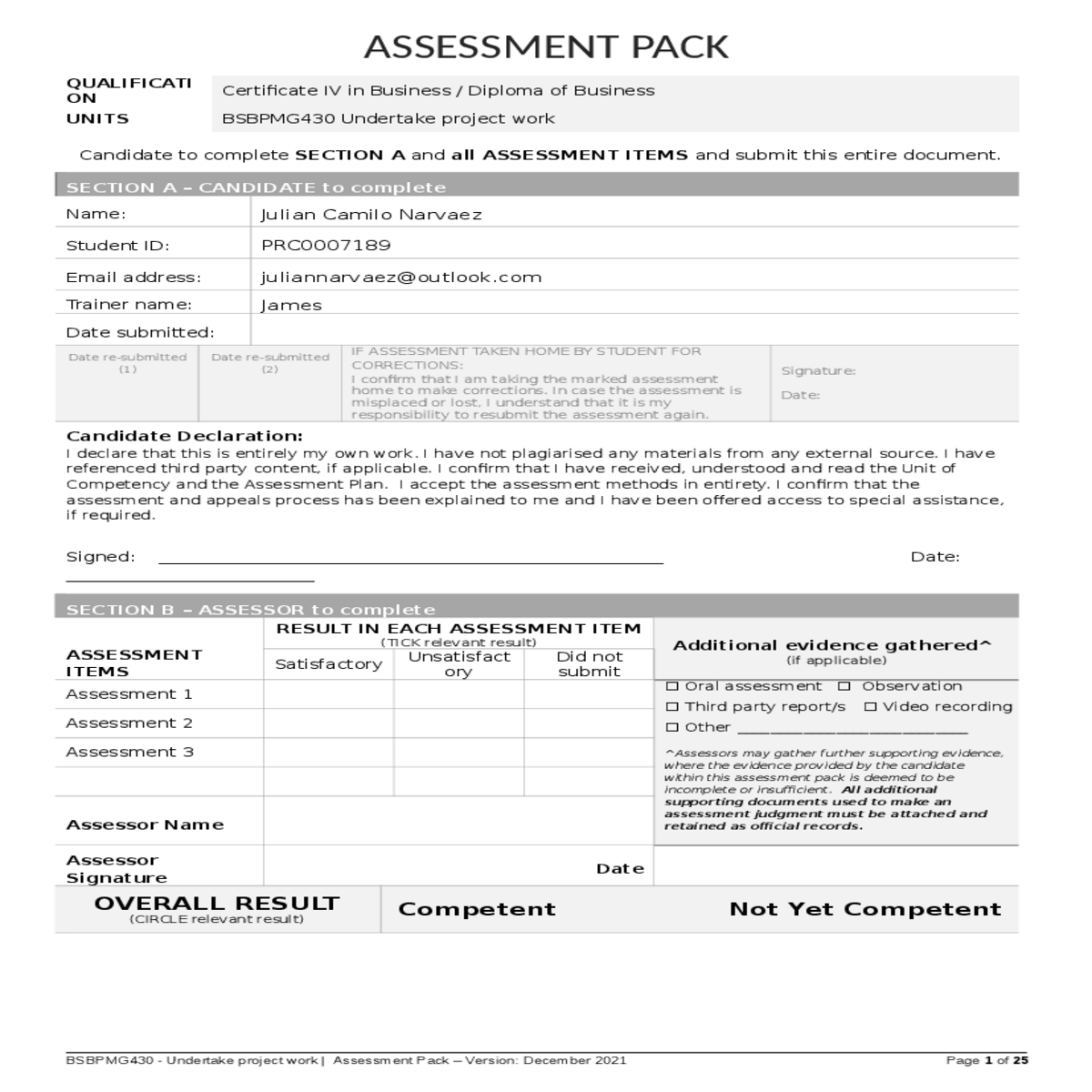 understood and read the unit competency and the as
