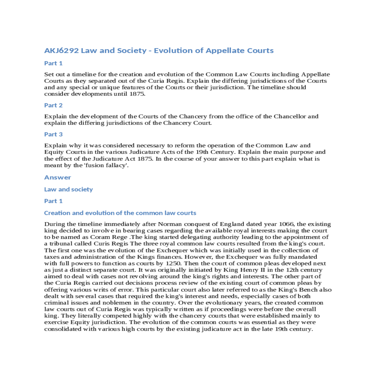 creation and evolution of the common law courts