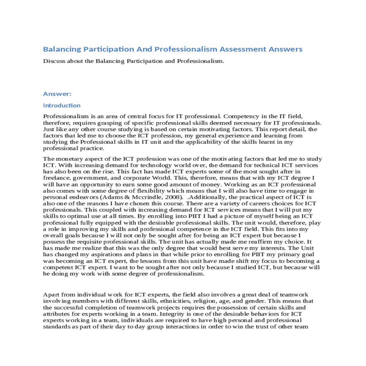 balancing participation and professionalism assess