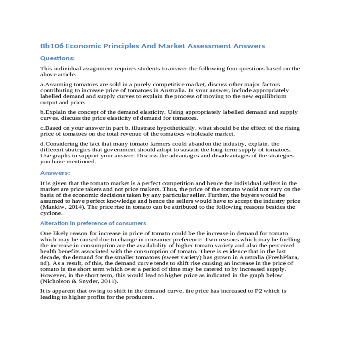 using appropriately labelled demand and supply cur