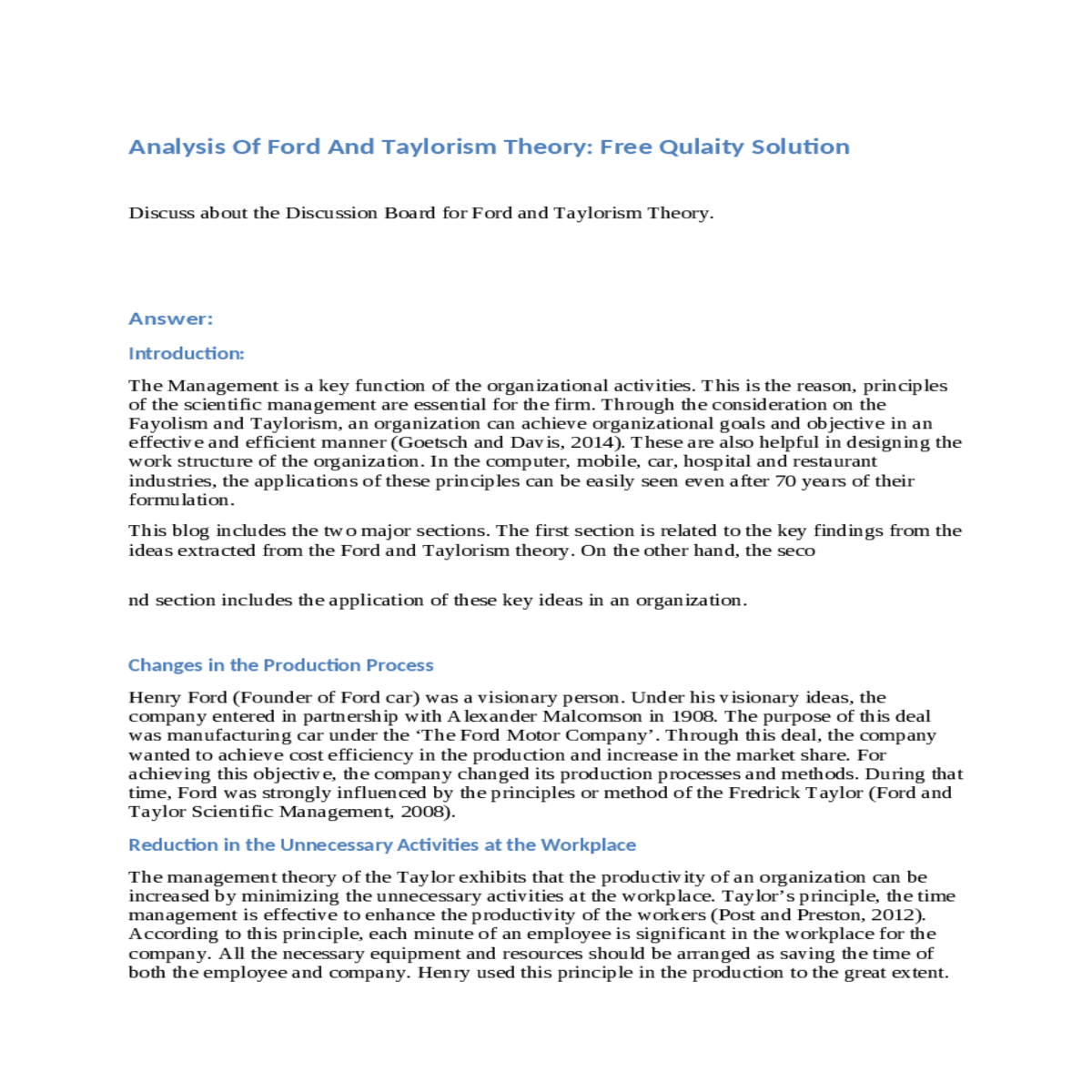 analysis of ford and taylorism theory free qulaity