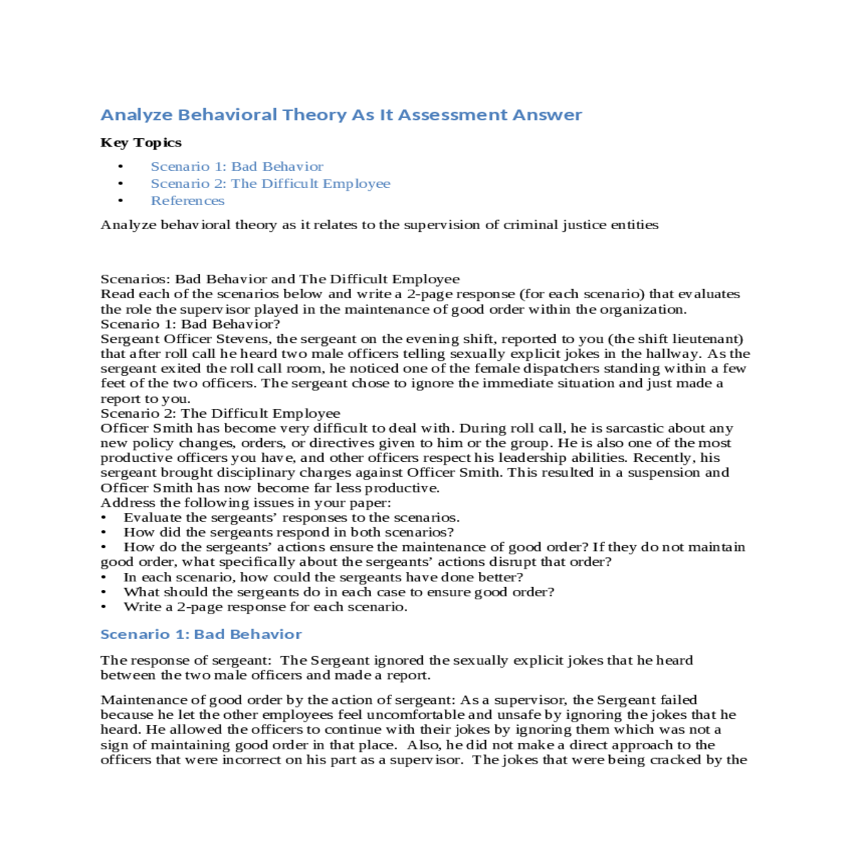 scenario 1 bad behavior