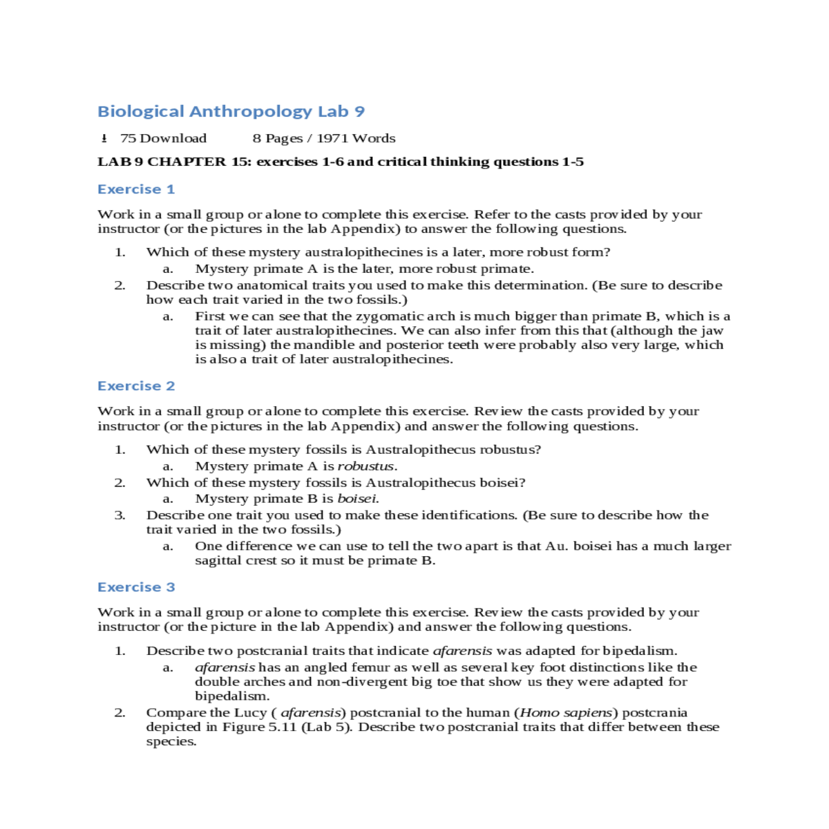buy biological anthropology lab 9 assignment answe