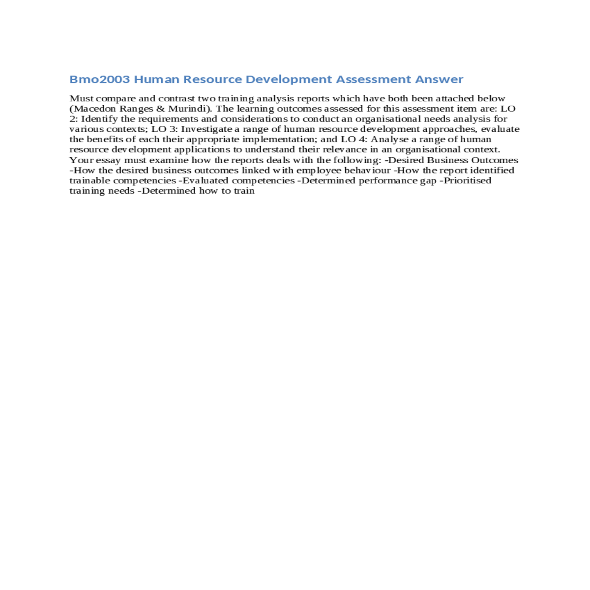 must compare and contrast two training analysis re