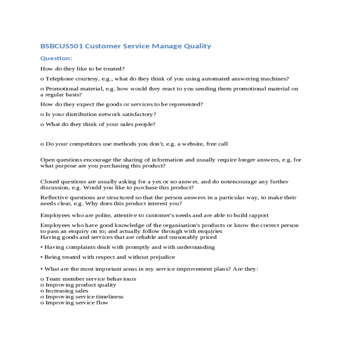 identify service standards and best practice model