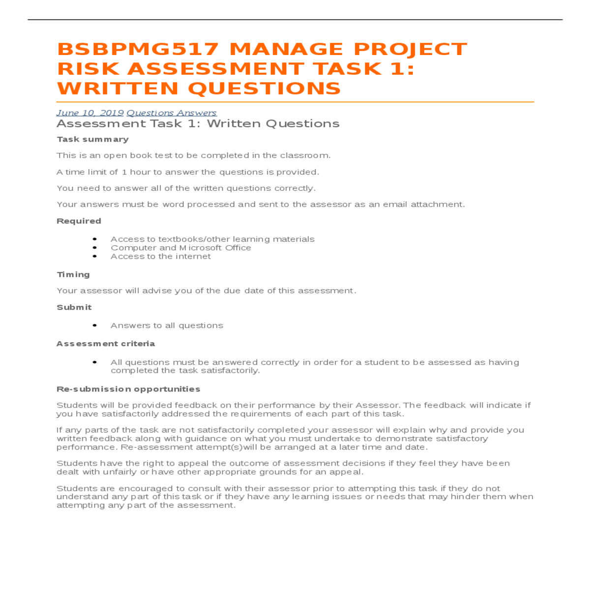 manage project risk question and answers