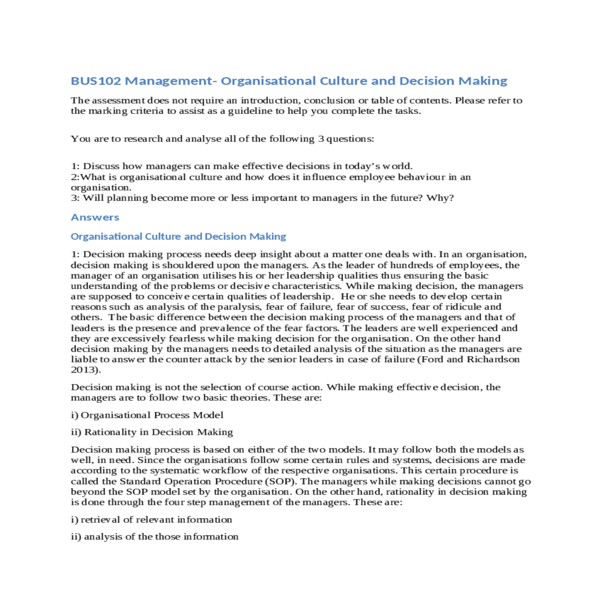 organisational culture and decision making