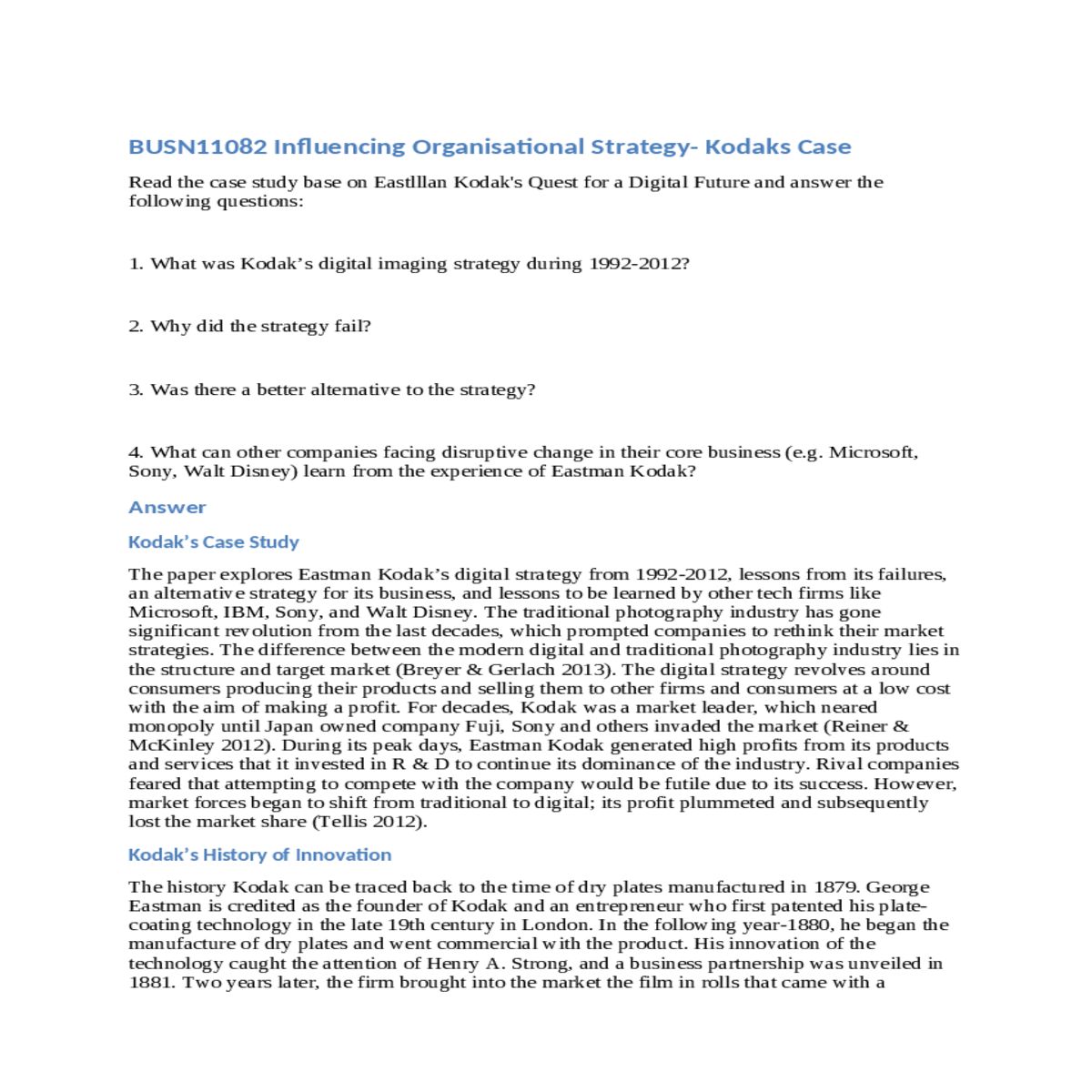 kodak’s digital imaging strategy during 19922012