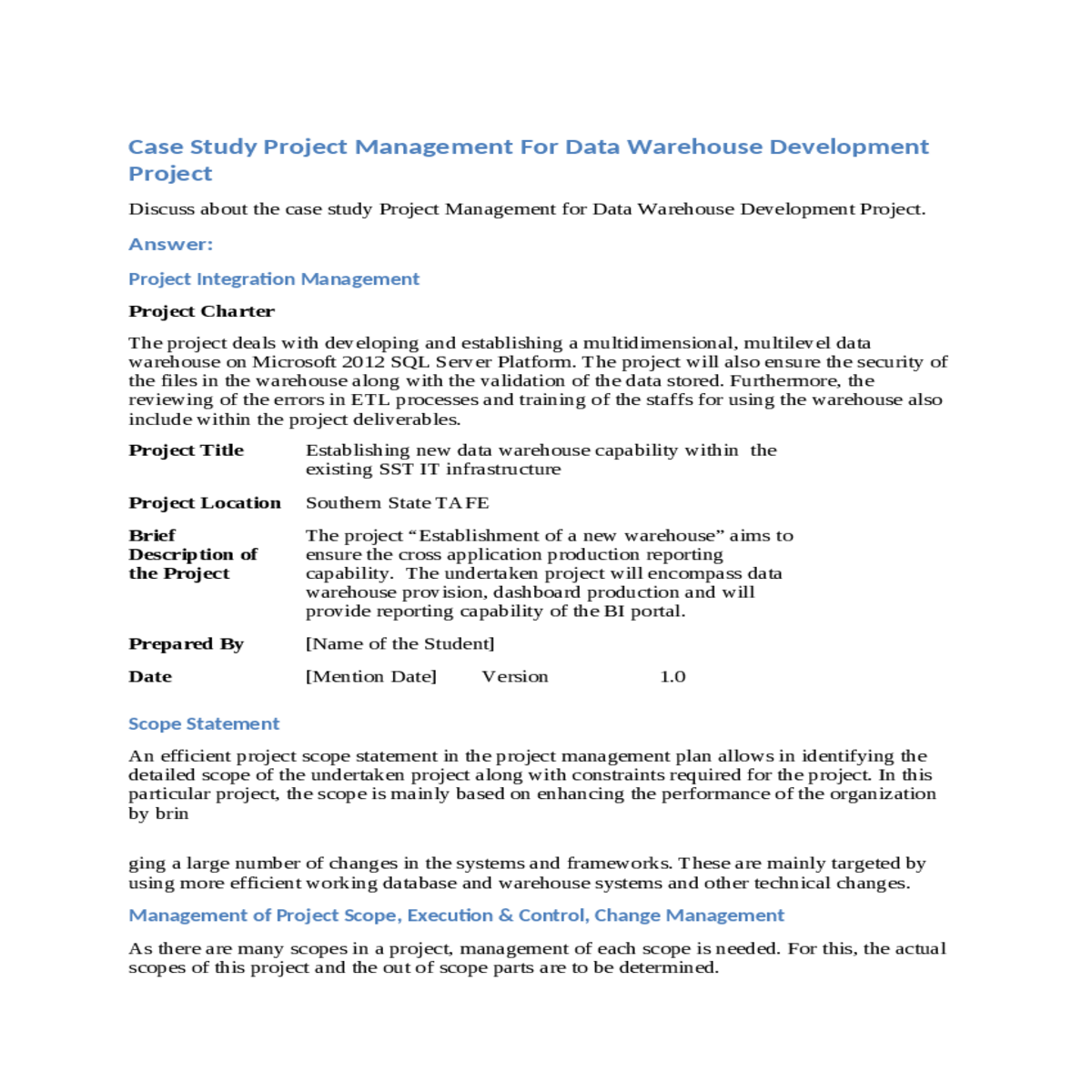 management of project scope execution control cha