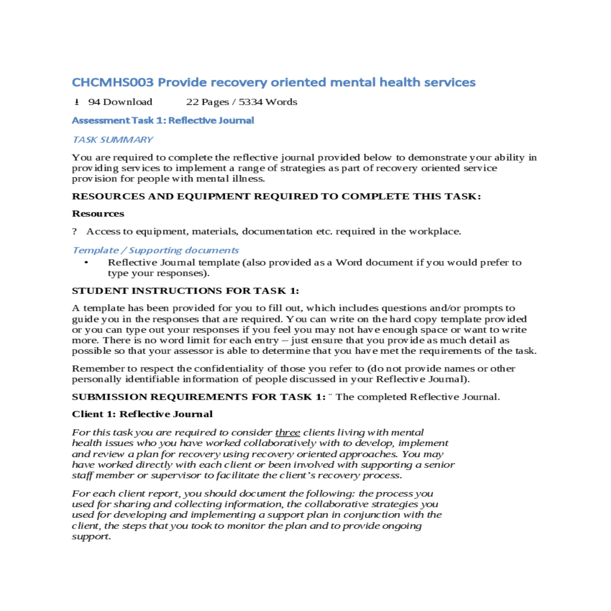 assessment task 1 reflective journal