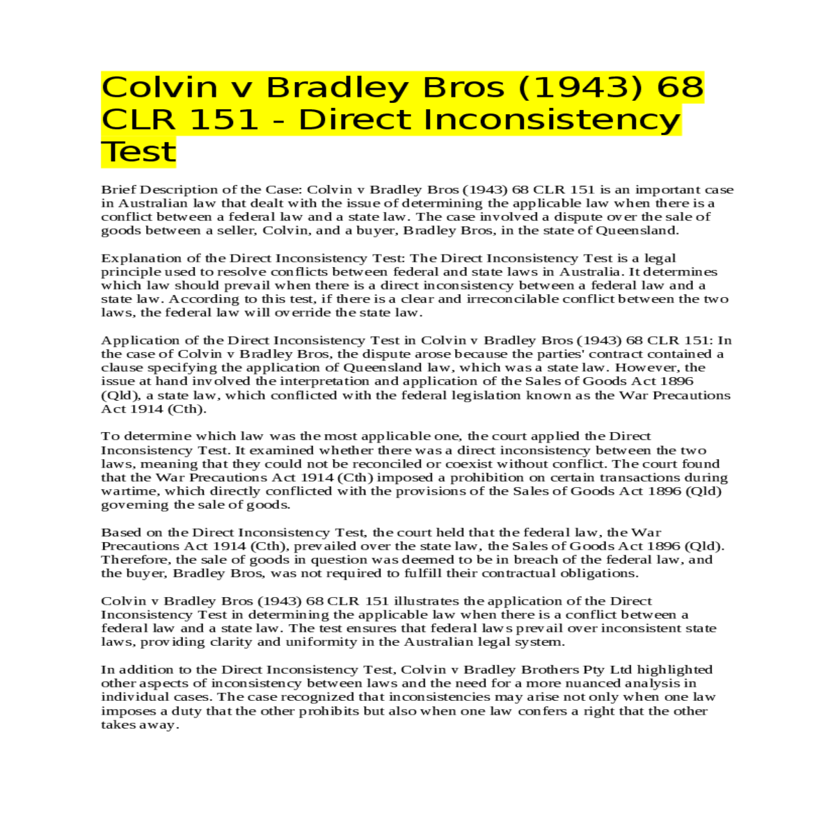the court applied the direct inconsistency test