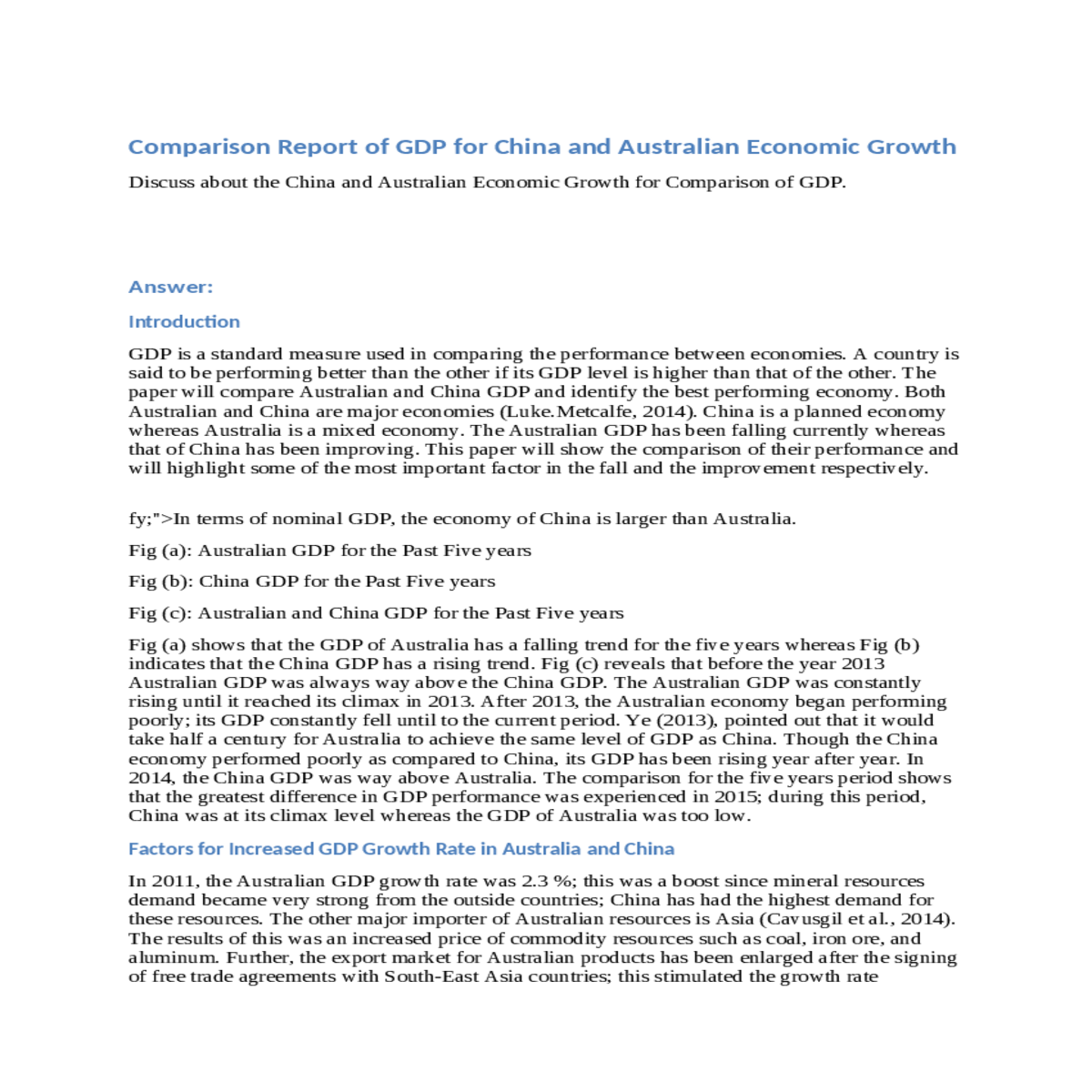 comparison report of gdp for china and australian 