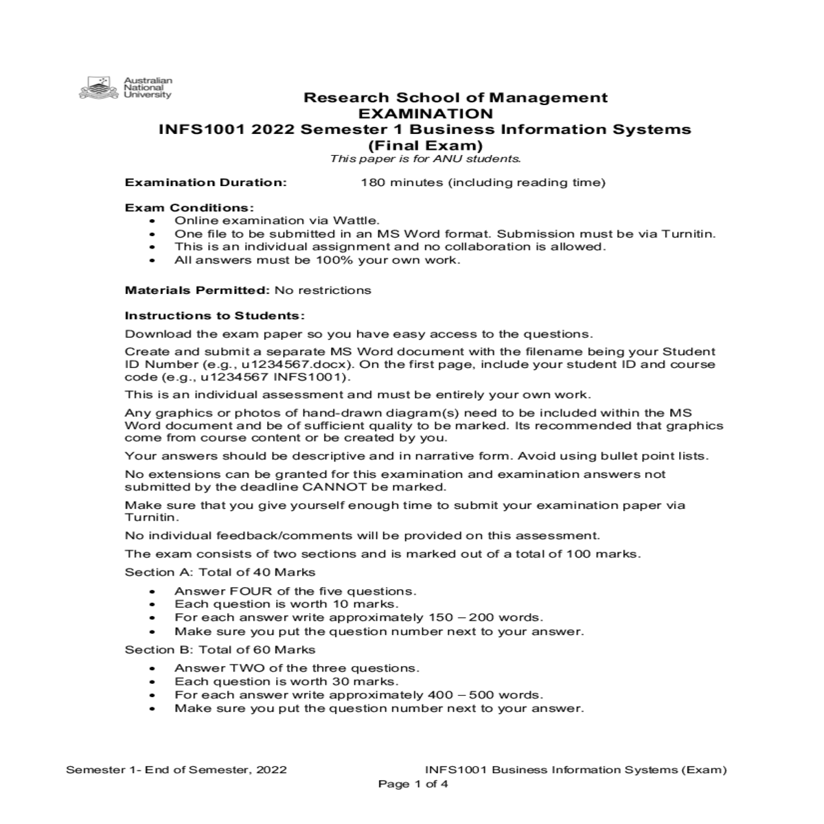 infs business information systems exam