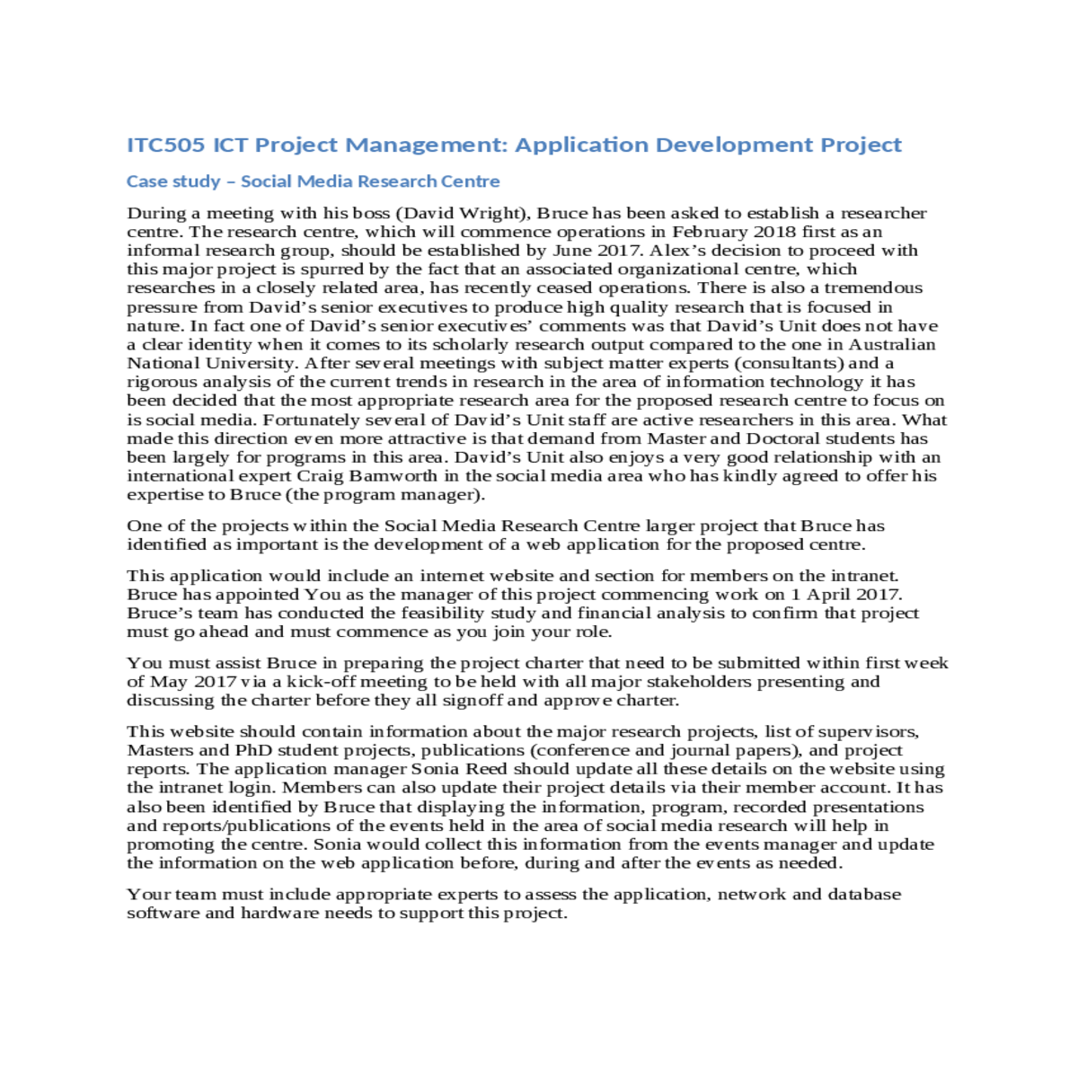 itc505 ict project management application development project