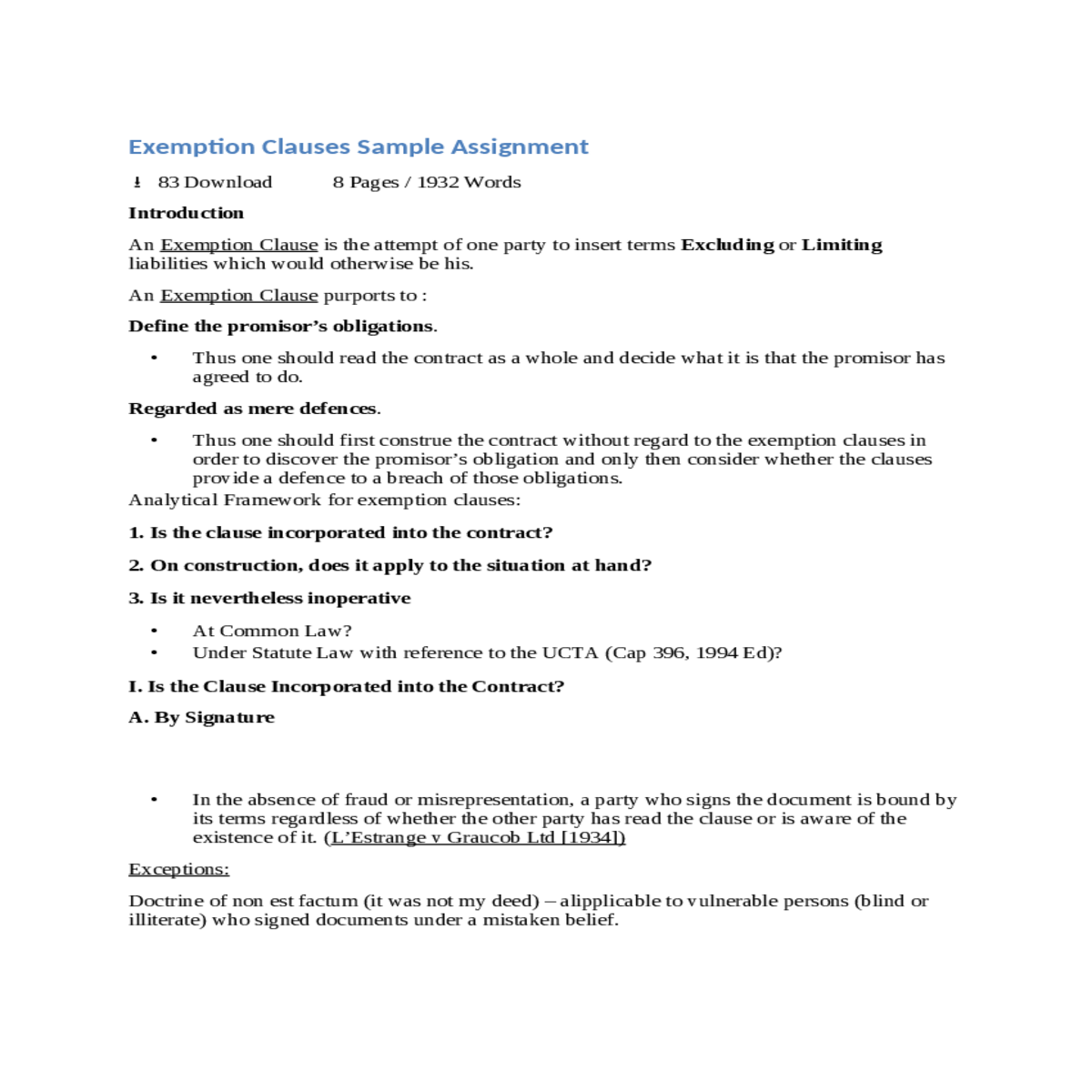 buy exemption clauses assignment answers online