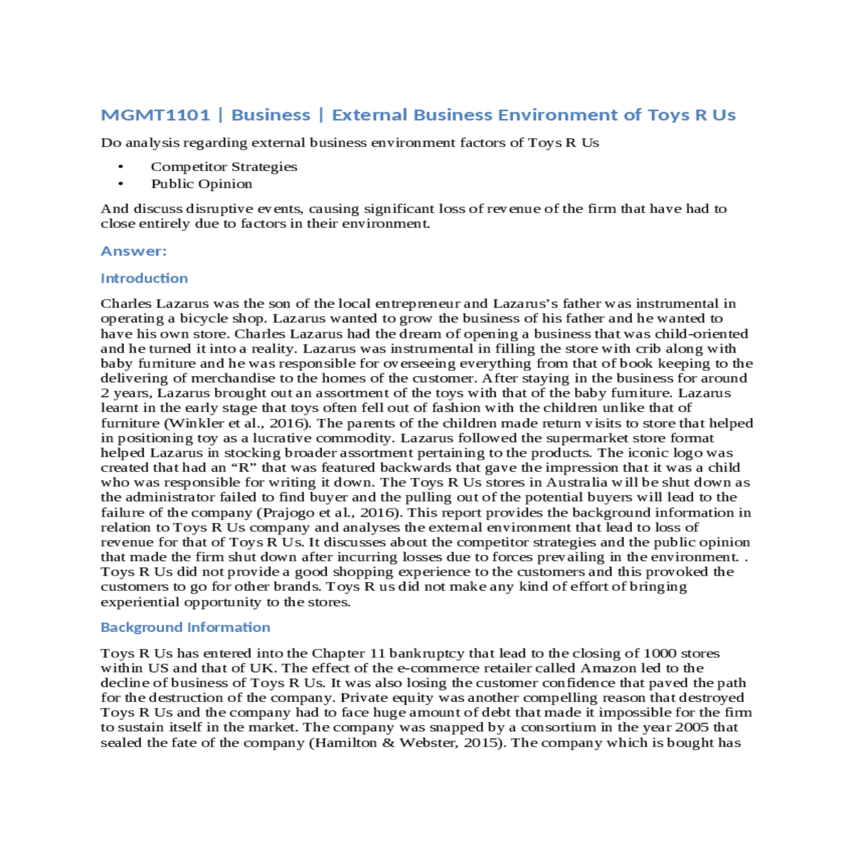 analysis of external business environment
