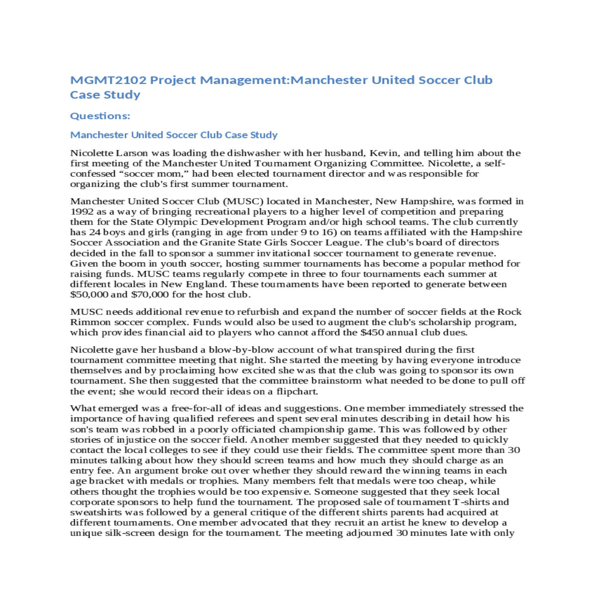 manchester united soccer club case study