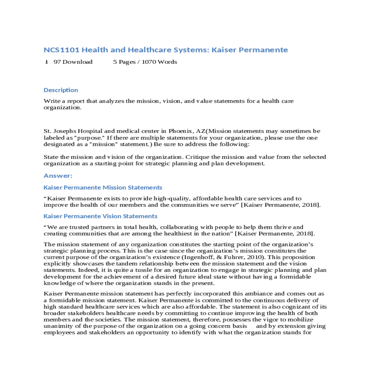 kaiser permanente vision statements