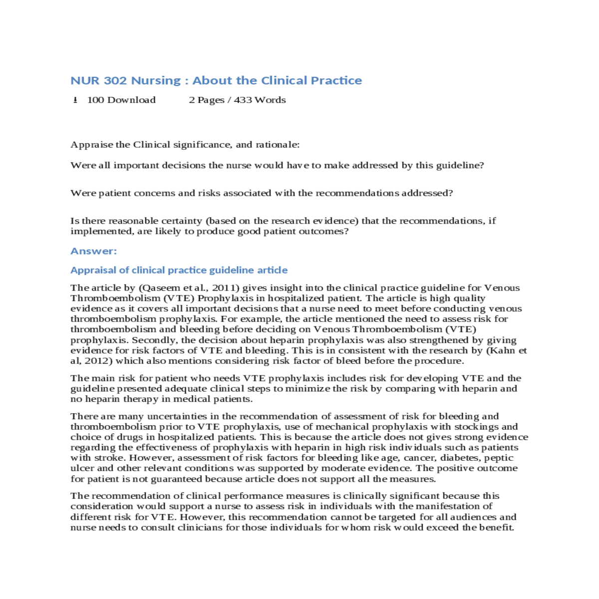 appraisal of clinical practice guideline article