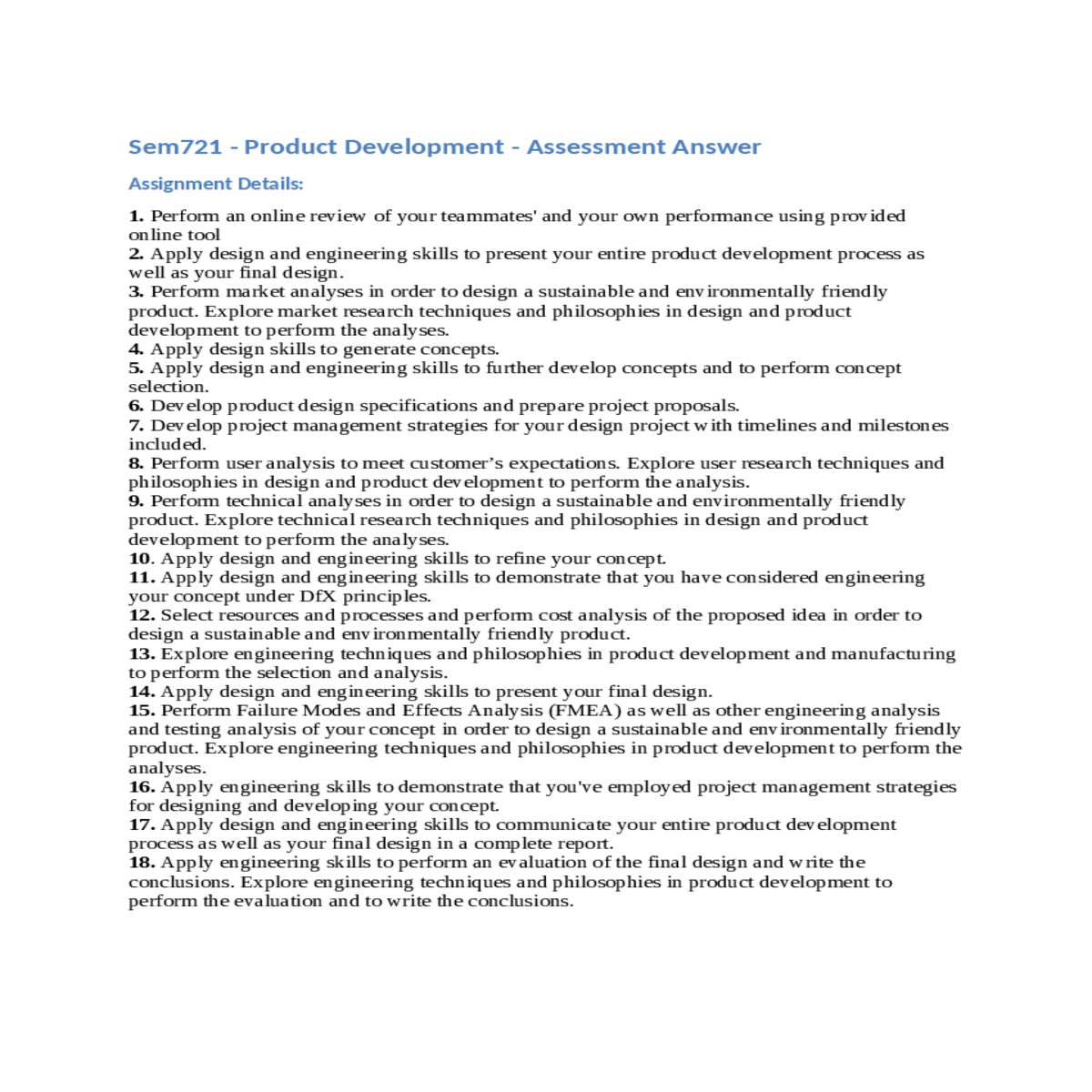 develop product design specifications and prepare 