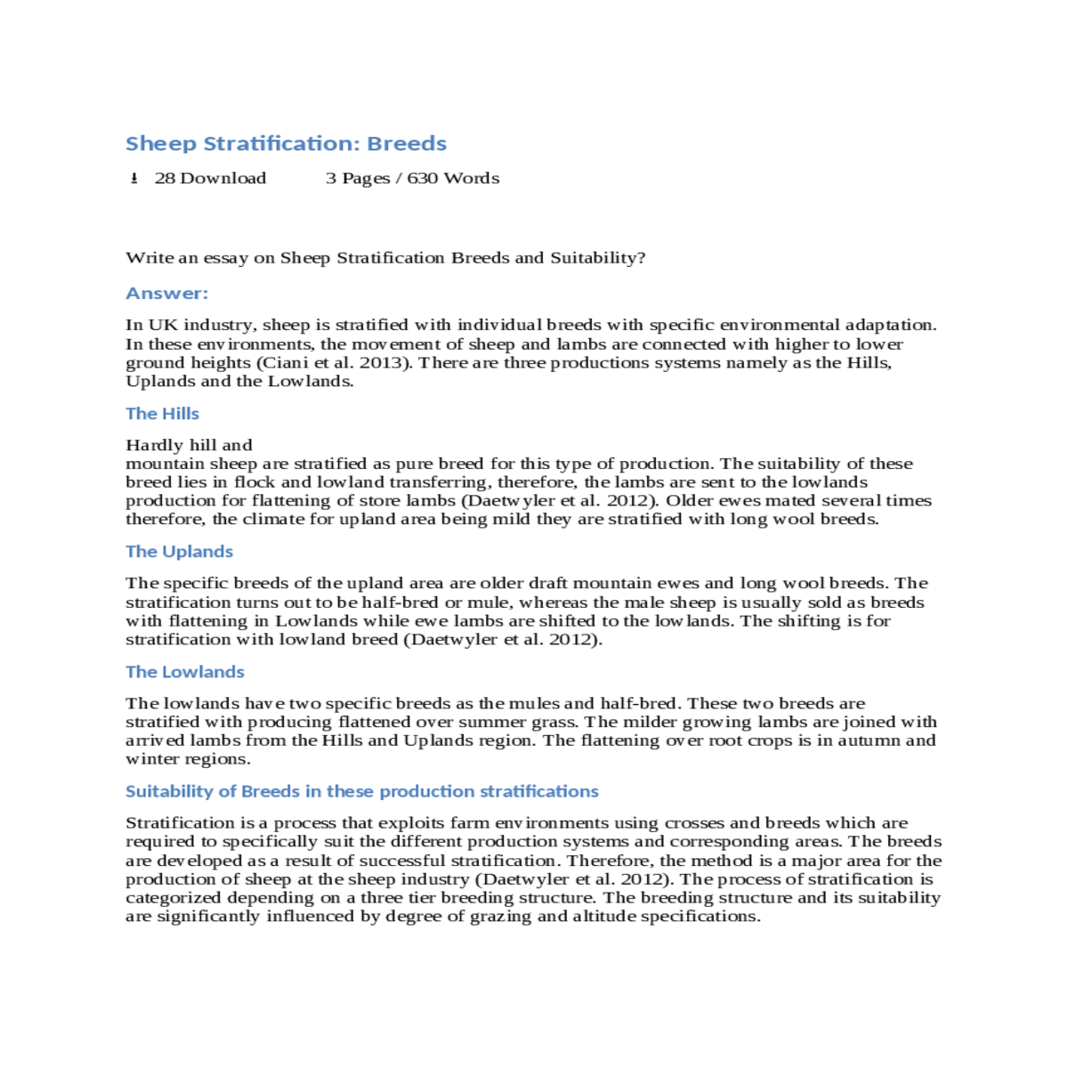 sheep stratification breeds