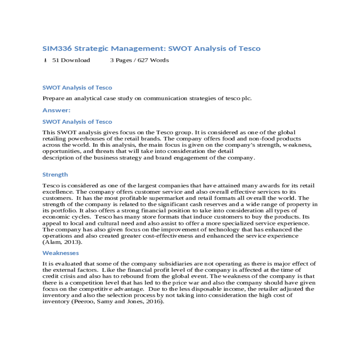 swot analysis of tesco