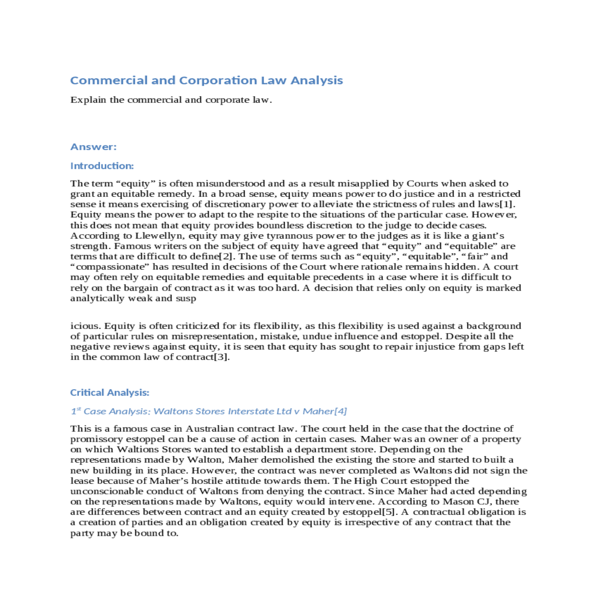 commercial and corporation law analysis