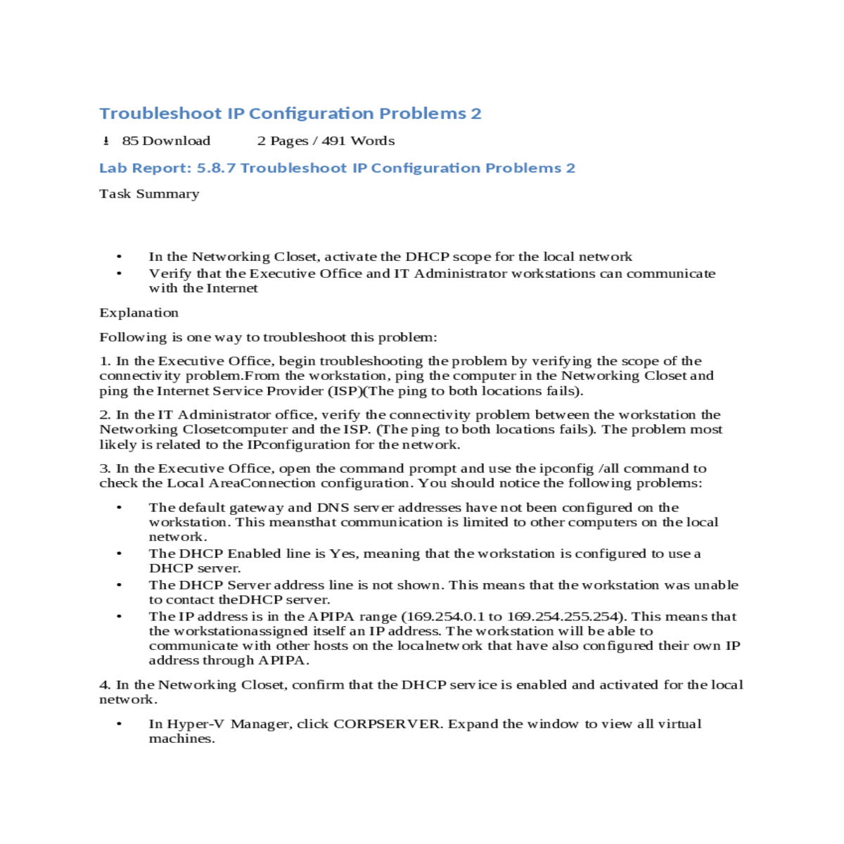 troubleshoot ip configuration problems 2