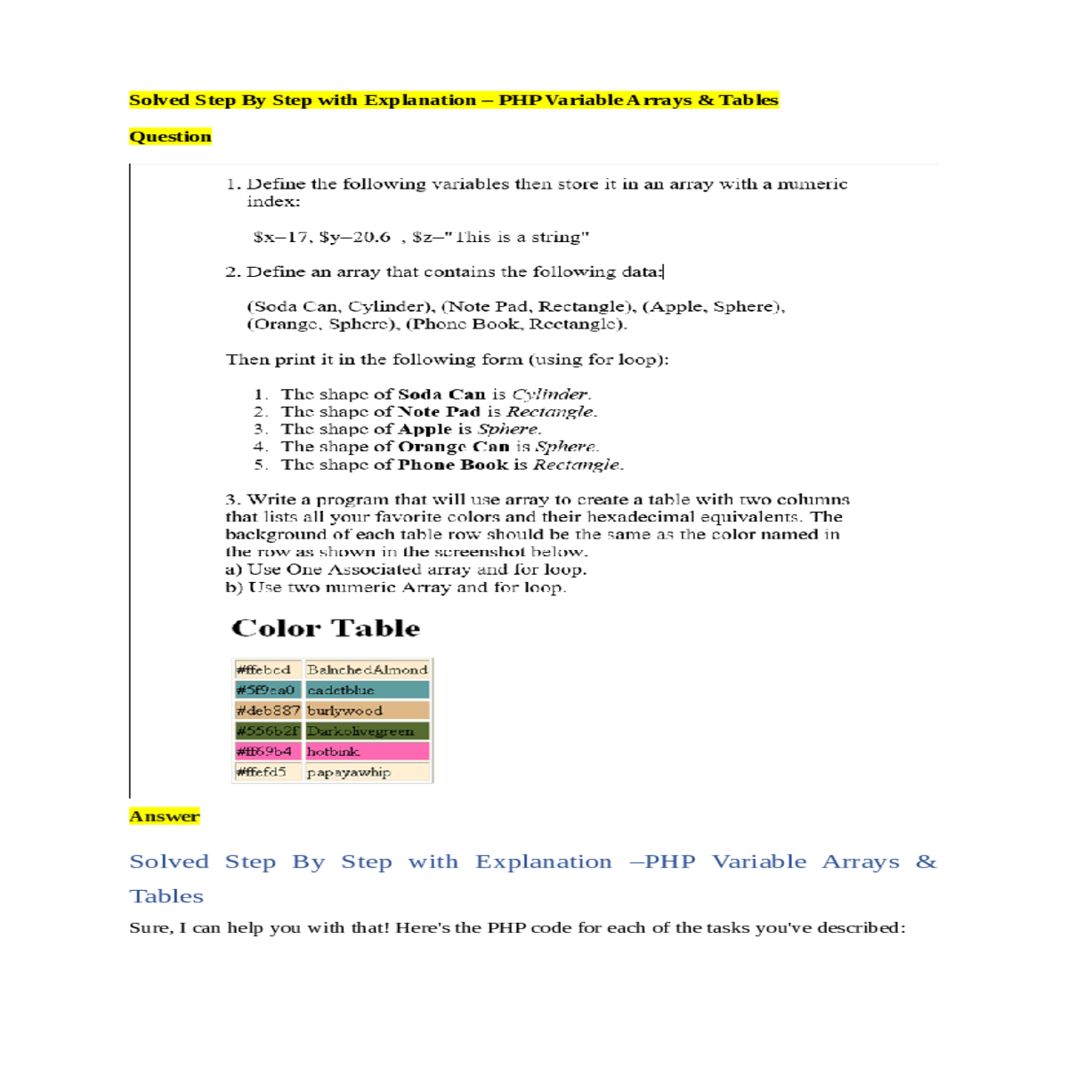 defining array and printing data with for loop arr