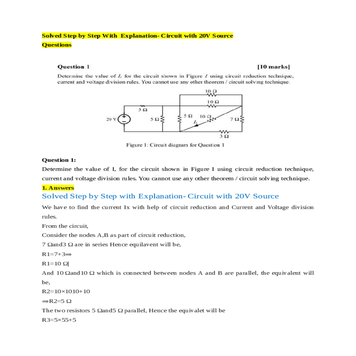for the circuit shown figure using circuit reducti